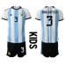Cheap Argentina Nicolas Tagliafico #3 Home Football Kit Children World Cup 2022 Short Sleeve (+ pants)